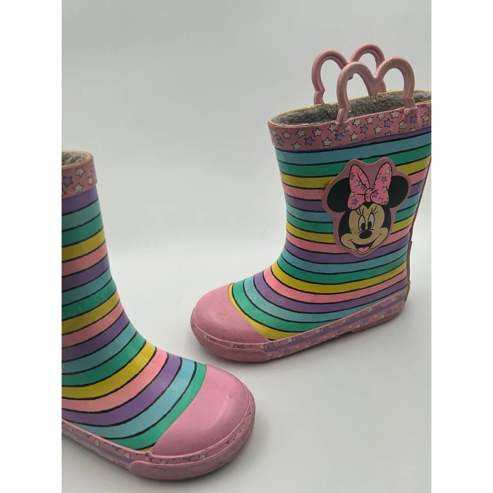 Disney Western Chief Minnie Mouse Rainbow Stripe Rain Boots Girls Size 9/10